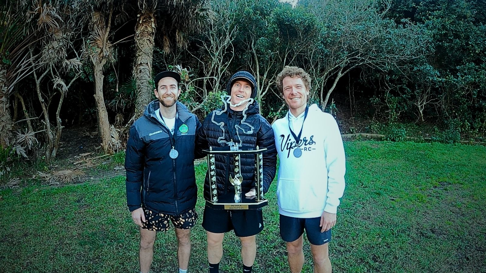 Left to Right: Michael Rutten 🥉, Andy Lewis 🥇 and Sam Wise 🥈 on the 2026 Bilgola 500 Pursuit grass podium